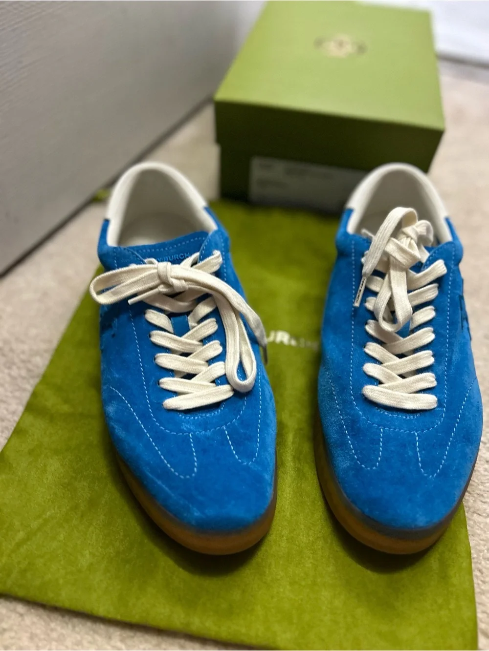 TORY BURCH phoenix suede sneakers in bright blue.